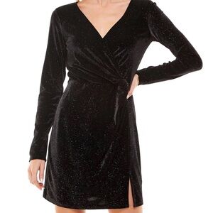 NWOT black glitter wrap dress XS